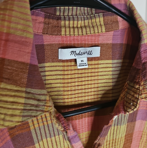 Madewell-Womens-Xsmall-Plaid Short Sleeve Button-Up Shirt - Picture 3 of 3